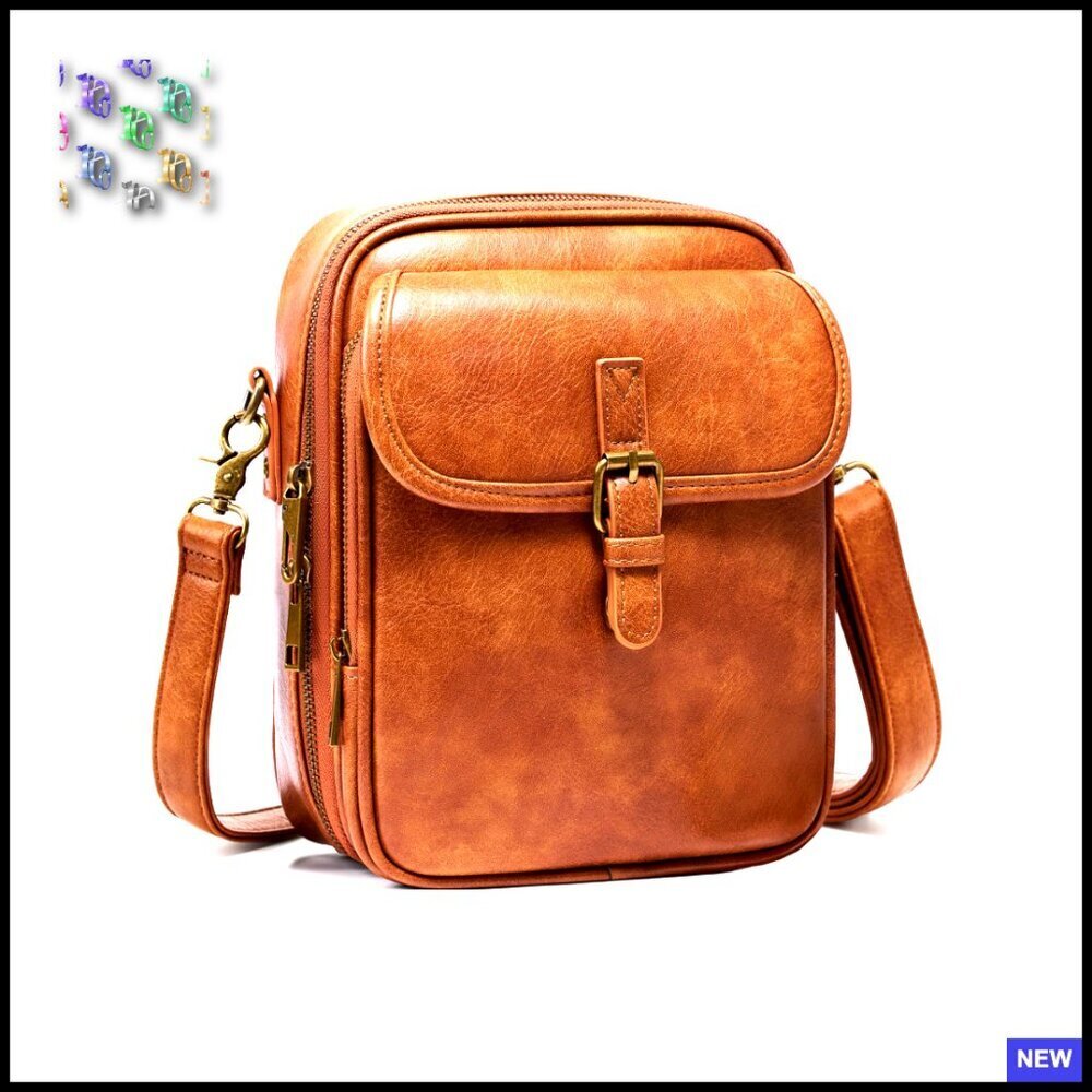 Vintage Vegan Leather Crossbody Bag Anti-Theft Messenger Purse Chic Minimal